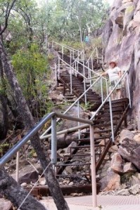 Climbing the stairs to the lookout