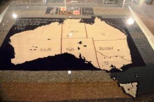 Knitted map of Australia rug from POW camp